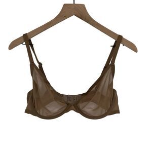 Cuup the plunge bra 36c mesh sheer tan brown underwire unlined bralette